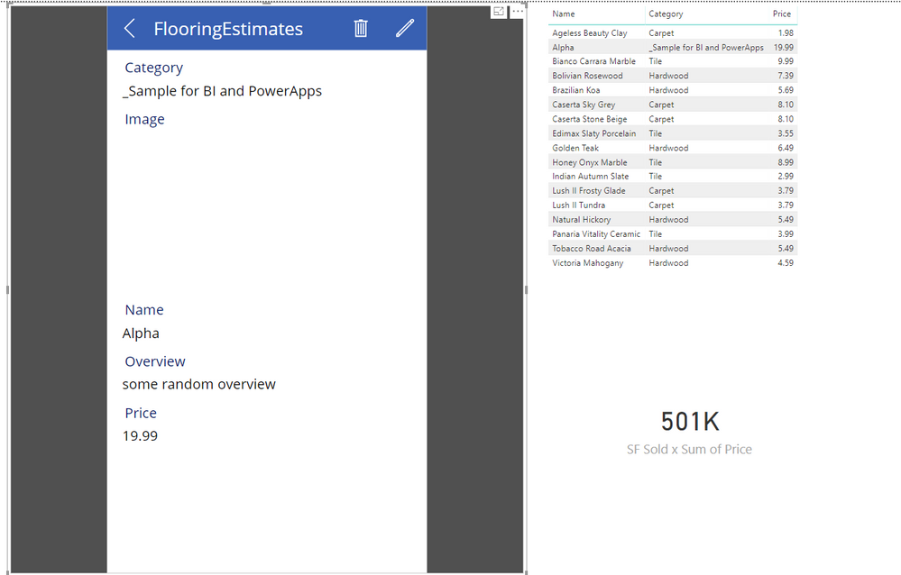 Flooring Estimates Alpha Selection from PowerApps Visual.PNG
